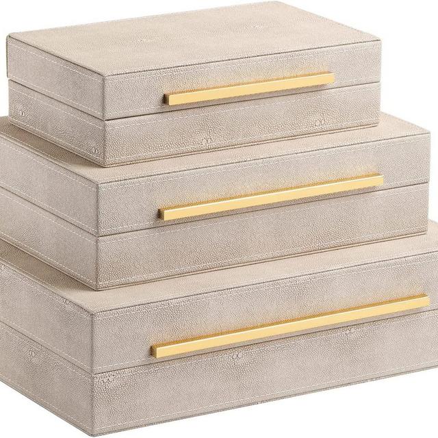 XIGEXIGE Juego de 3 cajas decorativas de piel sintética grande Shagreen