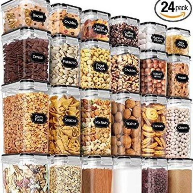 PRAKI Juego de recipientes herméticos de almacenamiento de alimentos con tapas, 24 unidades, organización de cocina y despensa sin BPA