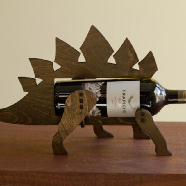 Wine-O-Saur Wooden Dinosaur Wine Rack Stegosaurus