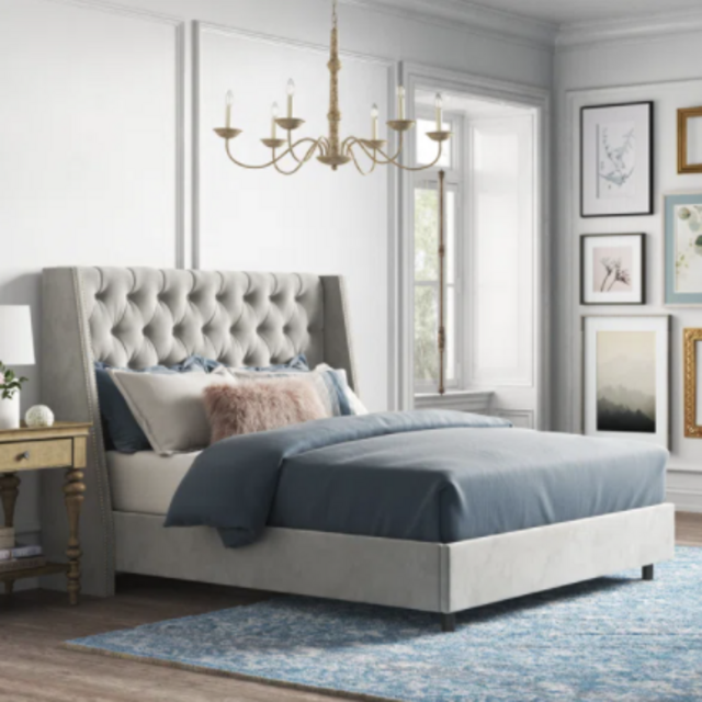 Velvet Tufted Cali King Headboard & Bed Frame