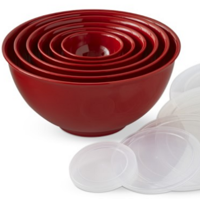 Melamine Mixing Bowls with Lid, Set of 6 in Red