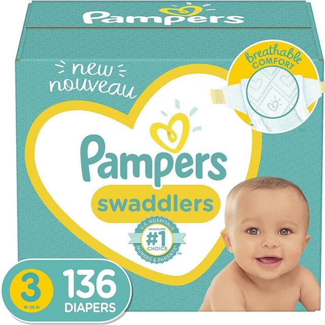Diapers Size 3, 136 Count - Pampers Swaddlers Disposable Baby Diapers, Enormous Pack (Packaging May Vary)