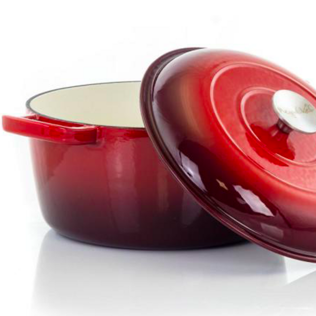 MegaChef MegaChef 5 Qt. Round Enameled Cast Iron Casserole in Red with Lid-985112873M - The Home Depot