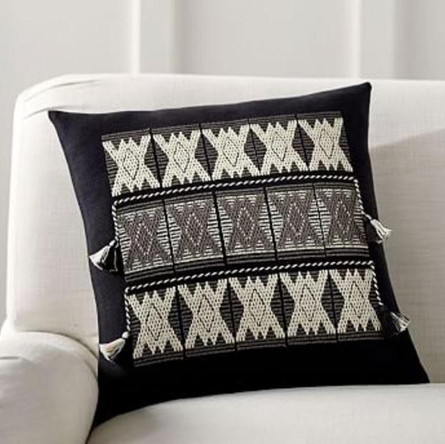 Jules Embroidered Pillow Cover, 18', Black/White
