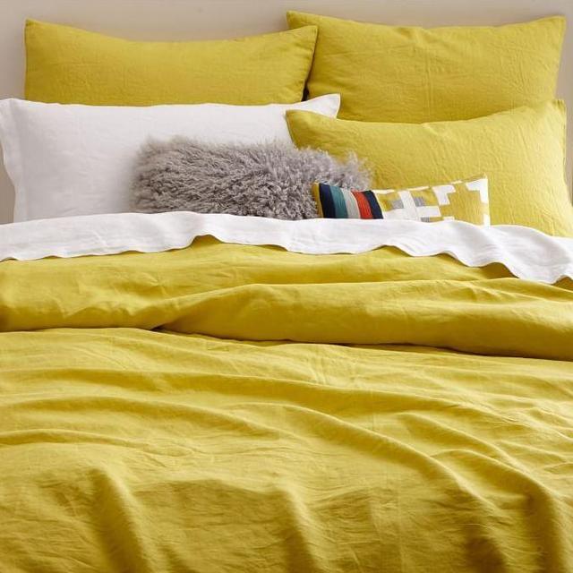 Belgian Flax Linen Duvet Cover; King - CITRUS YELLOW