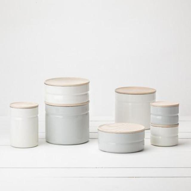 Enamel Storage Canisters; Creamy White Large