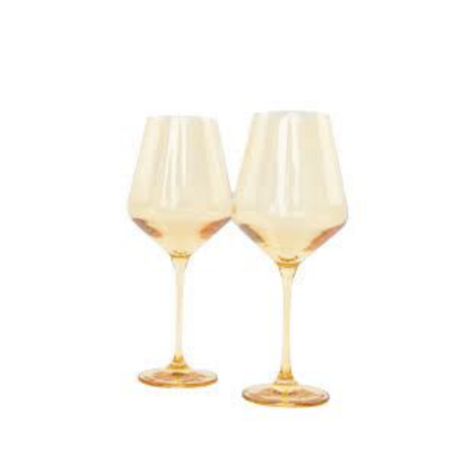 Estelle Colored Glass Yellow Stemmed Wine Pair