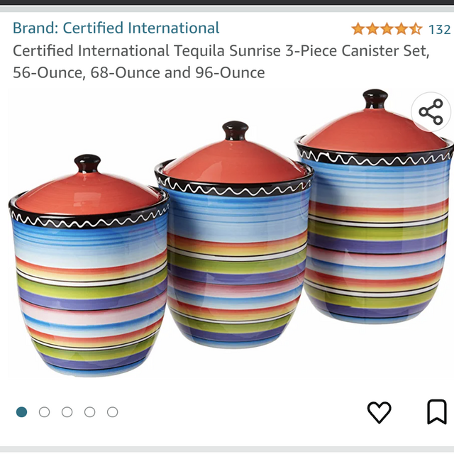 Certified International Tequila Sunrise 3-Piece Canister Set, 56-Ounce, 68-Ounce and 96-Ounce