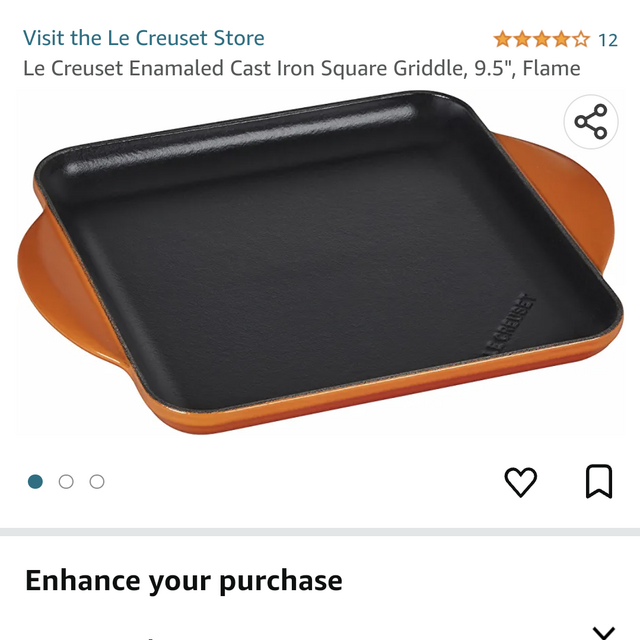 Le Creuset Enamaled Cast Iron Square Griddle, 9.5", Flame
