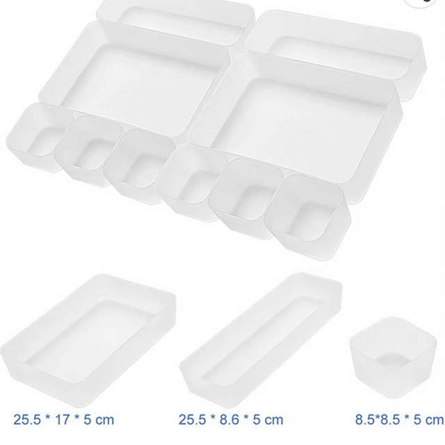 Poeland 10 Pcs Drawer Organizer Tray Storage Box for Bedroom Dresser Bathroom Kitchen
