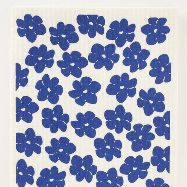 Blue Poppies on White Swedish Dishcloth