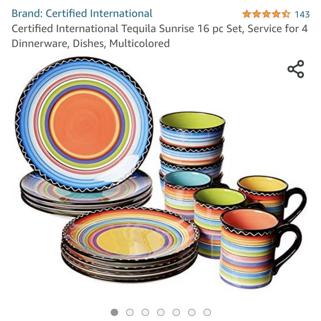 Certified International Tequila Sunrise 16 pc Set, Service for 4 Dinnerware, Dishes, Multicolored