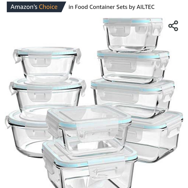 Glass Food Storage Containers with Lids, [18 Piece] Glass Meal Prep Containers, Glass Containers for Food Storage with Lids, BPA Free & Leak Proof (9 Lids & 9 Containers)