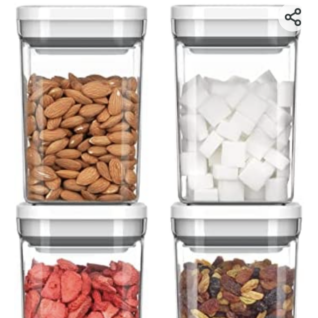 MR.SIGA 4 Pack Airtight Food Storage Container Set, BPA Free Kitchen Pantry Organization Canisters with One-handed Leak Proof Lids, 1L / 33.8oz, Medium, White