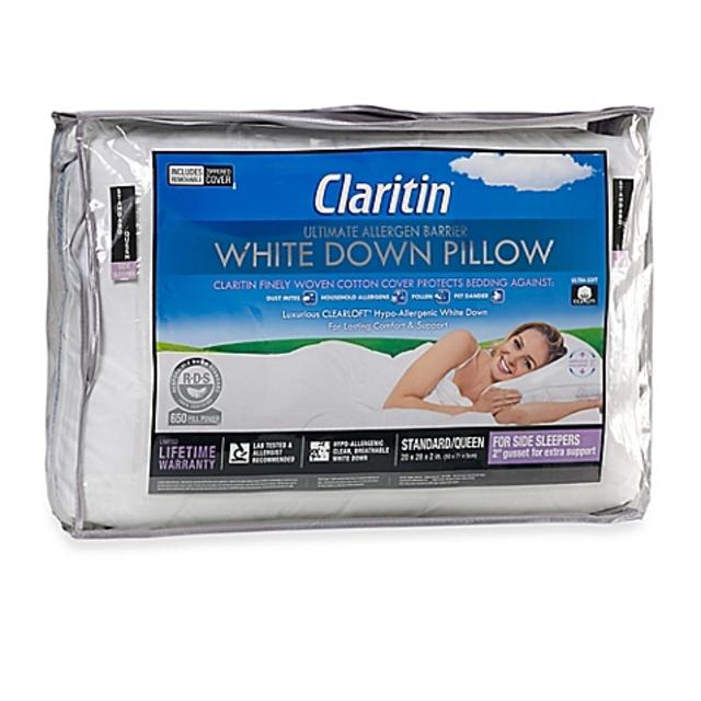 Claritin® Ultimate Allergen Barrier White Down ClearLoft™ King Cotton Side Sleeper Pillow
