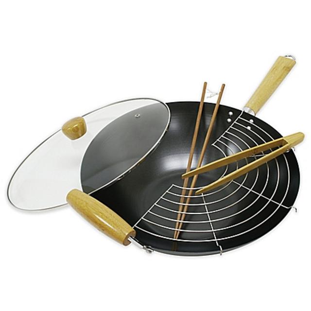 Nonstick 5-Piece 14-Inch Wok Set with Glass Lid