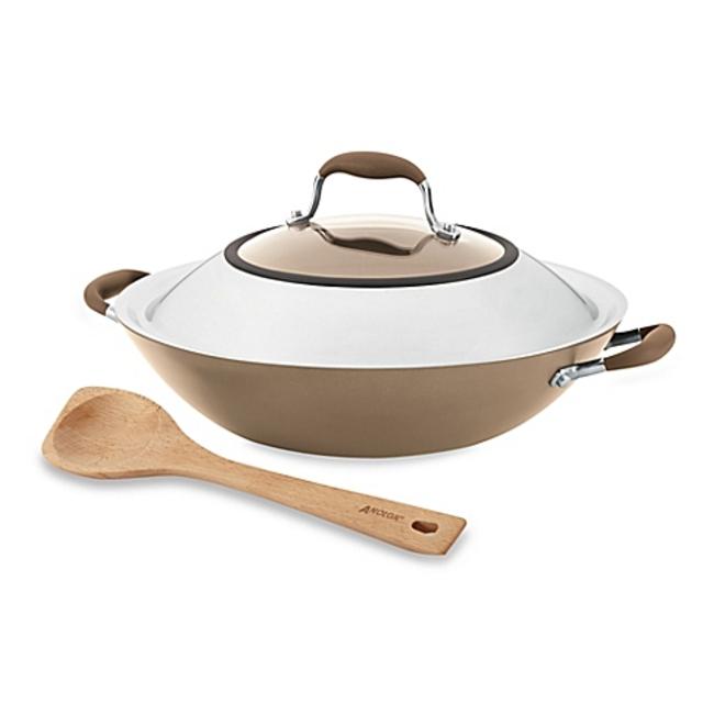 Anolon® Advanced Umber 14-Inch Covered Wok with 13-Inch Beechwood Pointy Spoon