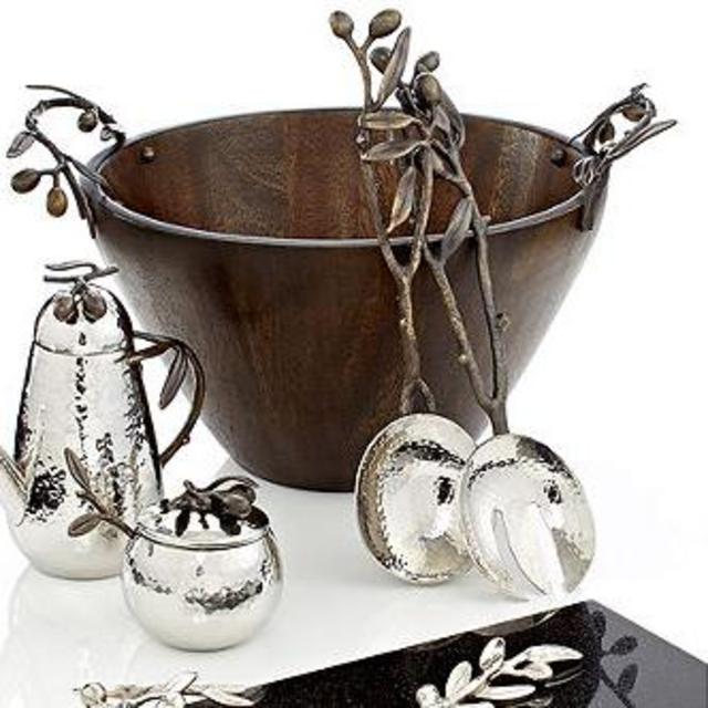 Michael Aram Olive Branch Wood Serving Bowl