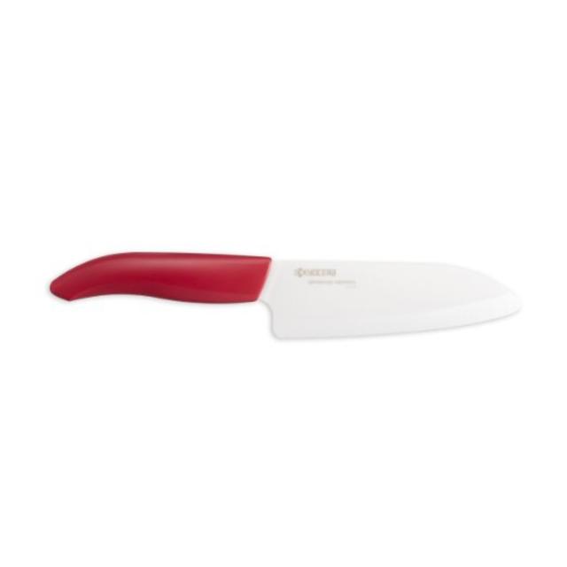 Kyocera Advanced Ceramic Revolution Series 5-1/2-inch Santoku Knife, Red Handle, White Blade