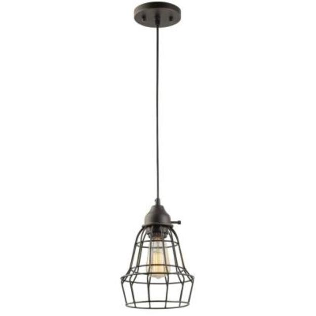 1-Light Oil Rubbed Bronze Vintage Hanging Caged Pendant with Black Cord