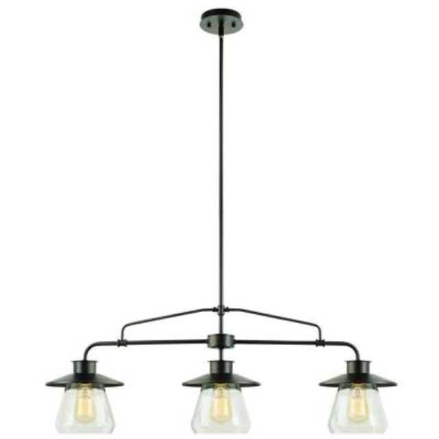 3-Light Oil Rubbed Bronze Vintage Hanging Pendant with Clear Glass Shades