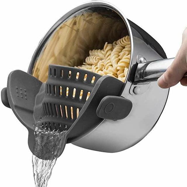 Kitchen Gizmo Snap N Strain Pot Strainer and Pasta Strainer Gray