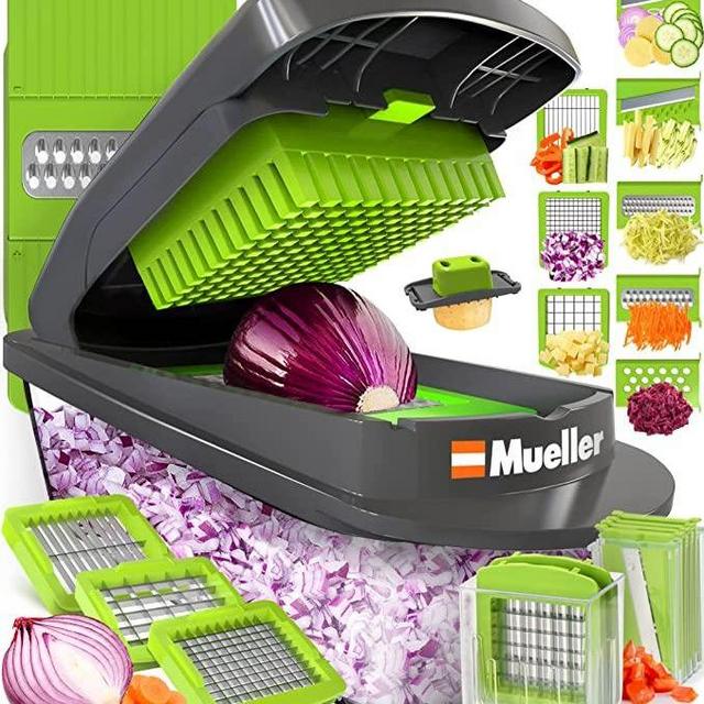 Mueller Pro-Series 10-in-1, 8 Blade Vegetable Slicer, Onion Mincer Chopper, Vegetable Chopper, Cutter, Dicer, Egg Slicer with Container