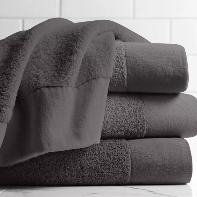 Bath Sheet, Charcoal: LINEN-BORDERED 650-GRAM TURKISH COTTON TOWEL COLLECTION