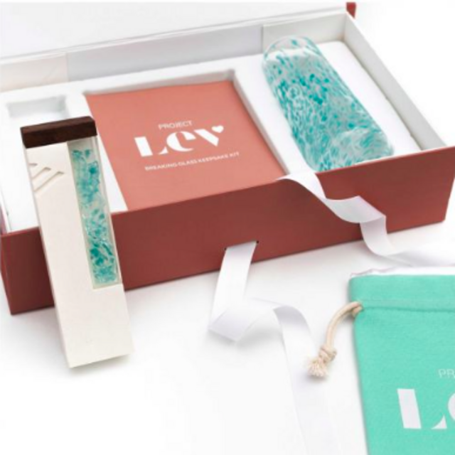 Modern Wedding Breaking Glass & Mezuzah Case Keepsake Kit - White with Blue by Project Lev