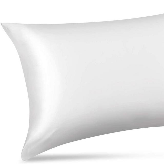 ALASKA BEAR Natural Silk Pillowcase, Hypoallergenic, 19 Momme, 600 Thread Count 100 Percent Mulberry Silk, Standard Size with Hidden Zipper (1, Cool White)