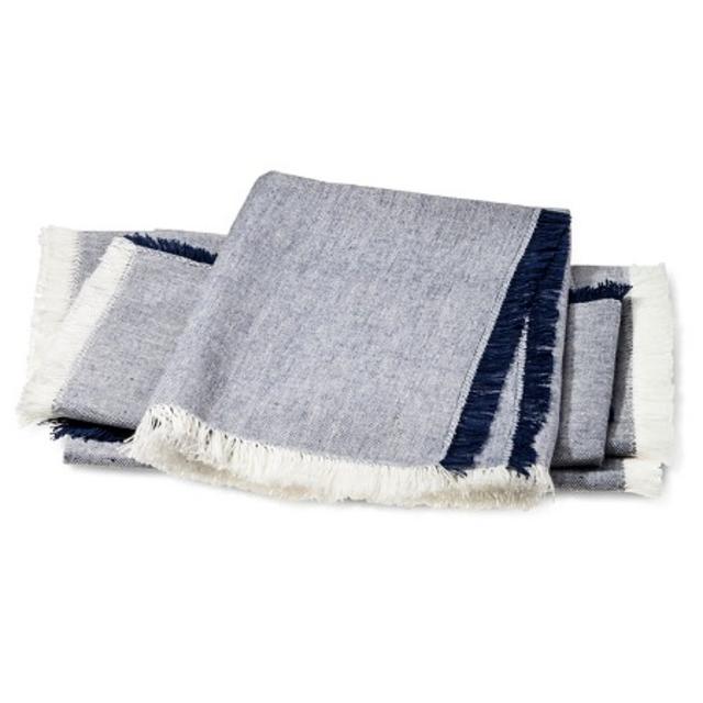 Chambray Napkin with Fringe - Blue (Set of 4)