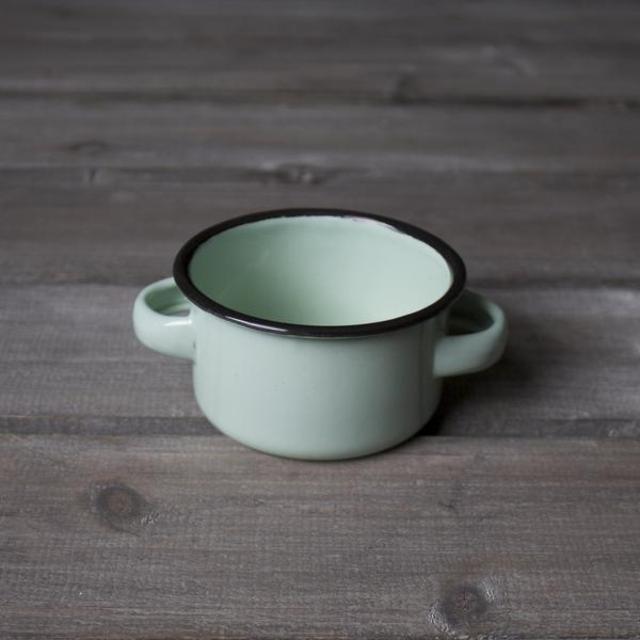 Seafoam Enamel Handled Bowl