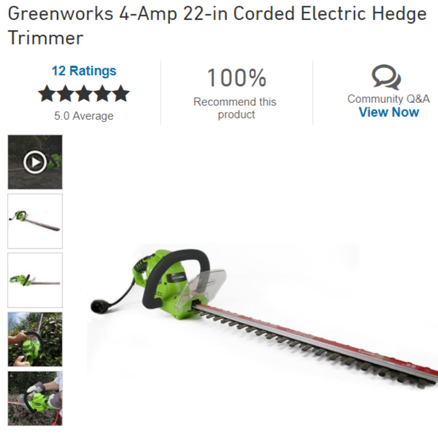 Greenworks 4-Amp 22-in Corded Electric Hedge Trimmer
