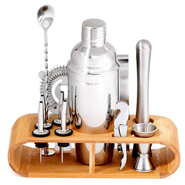 25oz Stainless Steel Cocktail Shaker Bar Set, Bartender Kit with Stand, Bar Tools Set, Martini Bar Mixer Set with Strainer - Cocktail Shaker with Recipes - 19 Piece Professional Bar Accessories