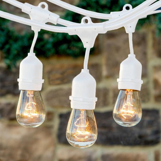Brightech - Ambience Pro with WeatherTite Technology - Outdoor Weatherproof Commercial String Lights with Hanging Sockets - Includes 11S14 Incandescent Bulbs - White Color