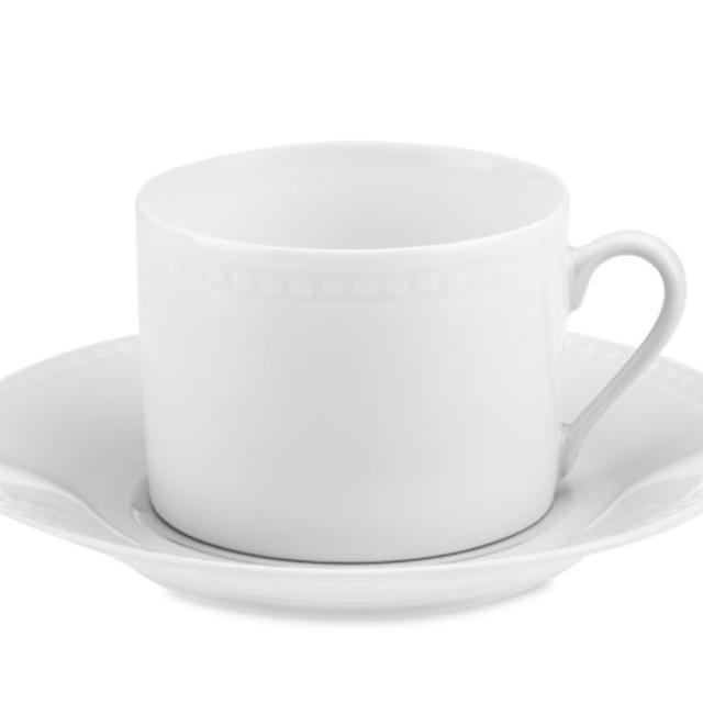 Apilco Beaded Hemstitch Porcelain Cups & Saucers, Set of 4