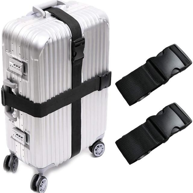 Darller 2 PCS Luggage Straps Suitcase Belts Travel Accessories Bag Straps, Black, One Size
