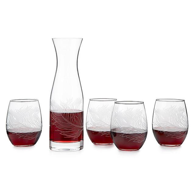 Peacock Stemless Wine Glasses and Carafe