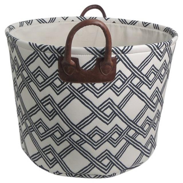 Round Fabric Basket with Handles - White with Geometric Pattern - Threshold™