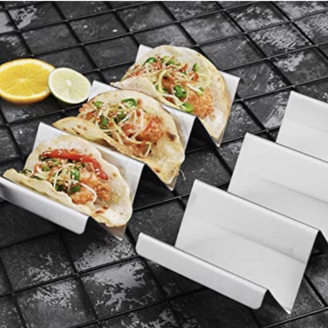 Taco Holders 4 Packs - Stainless Steel Taco Stand Rack Tray Style by ARTTHOME, Oven Safe for Baking, Dishwasher and Grill Safe
