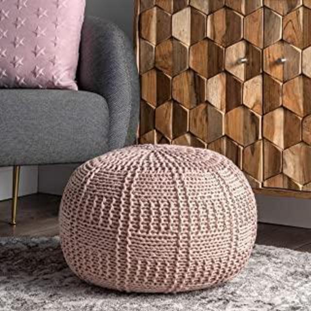 Macrame Pouf in Dusky Pink