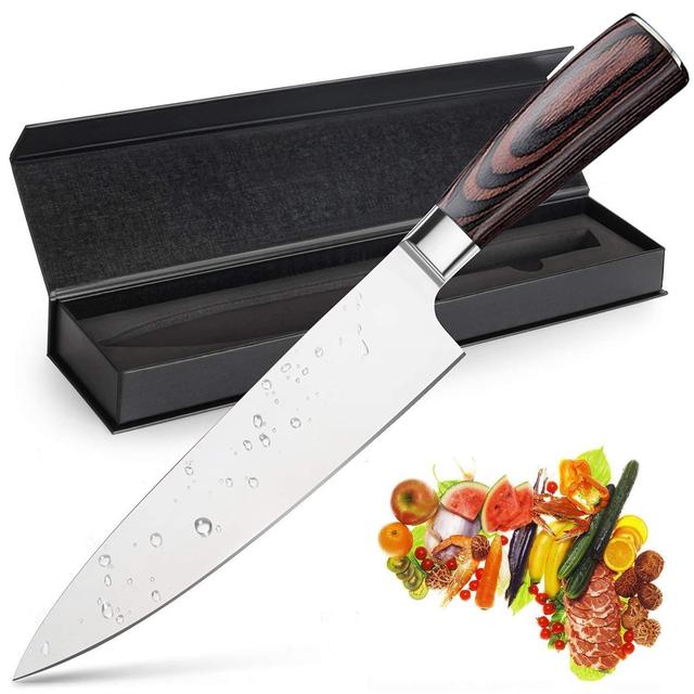 Chef Knife, Koncle 8 Inches Japanese High Carbon Stainless Steel Kitchen Knife with Sharp Blade, Ergonomic Handle, Pro Chef's Knife for Cutting, Chopping, Slicing, Carving, Mincing, Gift Box
