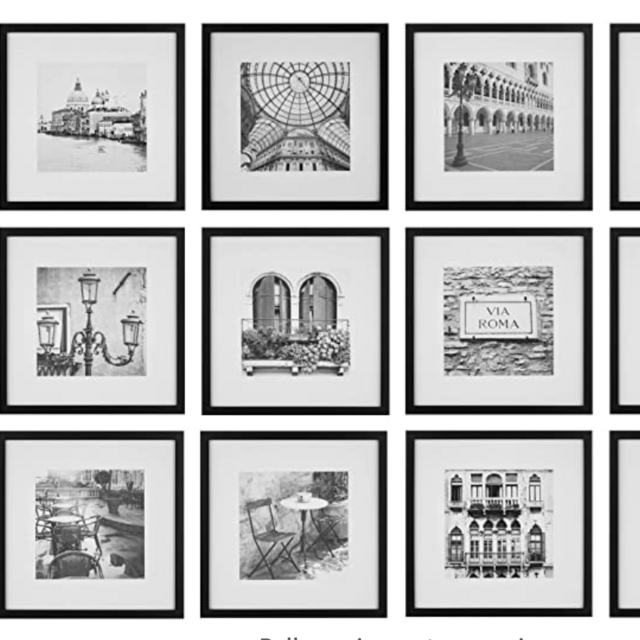Gallery Perfect 16FW2233 12 Piece Black Square Photo Picture Hanging Template Gallery Wall Frame Set, 9.60 x 31.40 x 17.00 Inches