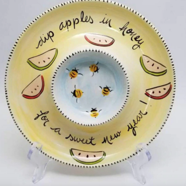 Hand-Painted Ceramic Apples and Honey Dish