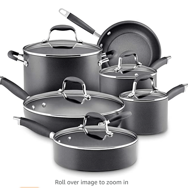 Anolon Advanced Hard Anodized Nonstick Cookware Pots and Pans Set, 11 Piece, Graphite