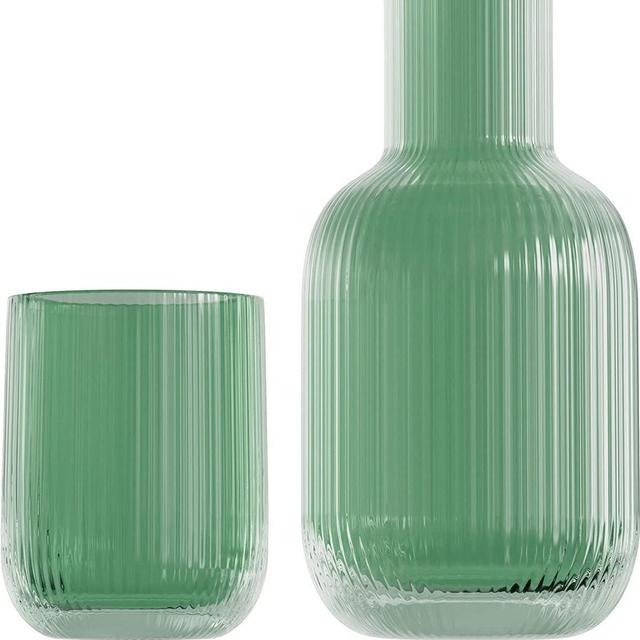 Bedside Water Carafe with Tumbler | 28-Ounce Pitcher and Matching Drinking Glass | Use Cup as a Lid for Carafe | For Guest Room, Nightstand, Office, or Gift | Green | American Atelier