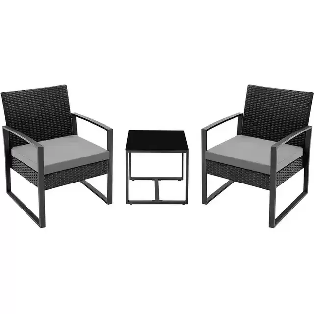 Homall 3 Pieces Patio Set Outdoor Wicker Patio Furniture Sets Modern Bistro Set Rattan Chair Conversation Sets - Grey