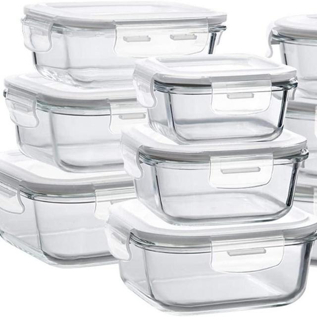 Bayco Glass Storage Containers with Lids, 9 Sets Glass Meal Prep Containers Airtight, Glass Food Storage Containers, Glass Containers for Food Storage with Lids - BPA-Free & Leak Proof