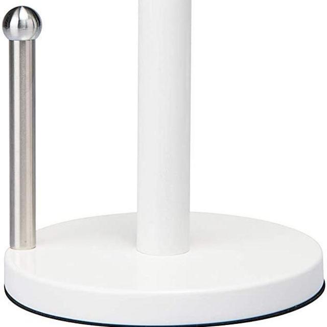 Kitchen Details Countertop Single Tear Paper Towel Holder, Free Standing, Weighted Bottom, Holds Large Rolls, Dispenser Bar Prevents Unraveling, White