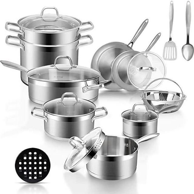 duxTop Professional Stainless Steel Pots and Pans Set, 18-Piece Induction Cookware Set, Saucepan with Pour Spout and Strainer Lid, Impact-Bonded Technology